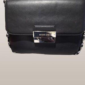 NWT MK Michael Kors Piper Flap Leather Bag BLACK Silver